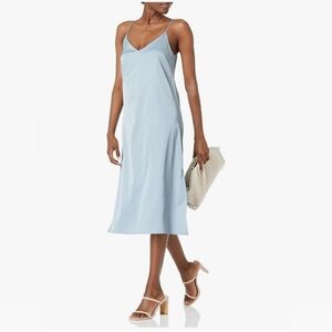 The Drop Light Blue Ana Silky V-Neck Midi Slip Dress